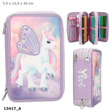 Afbeelding in Gallery-weergave laden, Depesche Ylvi eenhoorn 3-vaks etui met geborduurde vleugels - 13417