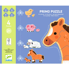 Afbeelding in Gallery-weergave laden, Djeco Primo puzzel 3,4,5,6 stukjes - Op de boerderij - DJ07153