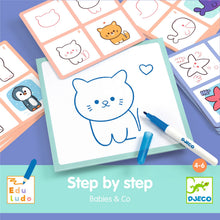 Afbeelding in Gallery-weergave laden, Djeco Step by step - leren tekenen Baby & Co Babydieren - DJ08246