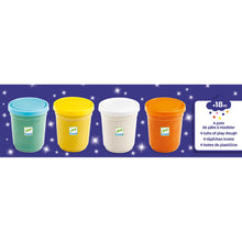 Afbeelding in Gallery-weergave laden, Djeco set van 4 potjes plasticine / boetseerklei met glitters - DJ09029