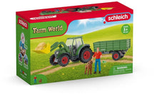 Afbeelding in Gallery-weergave laden, Schleich Farm World Tractor met aanhanger - 42608
