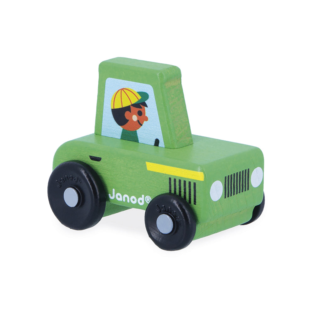 Janod Crossroads – houten wagen Groene Tractor - J05931