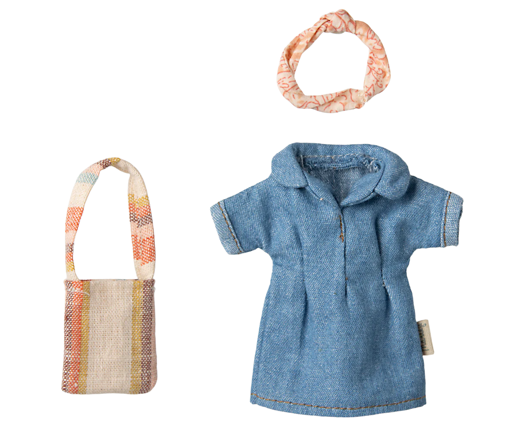 Maileg kledij voor mama muis, denim jurk en tas 17-5309-00
