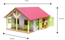 Afbeelding in Gallery-weergave laden, Kids Globe paardenstal hout met 2 boxen en berging roze 1:24
