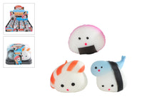 Afbeelding in Gallery-weergave laden, Fidget toys squeezie - Kawaii fidget sushi vriendjes 3 stuks 5cm in takeaway doosje 9cm
