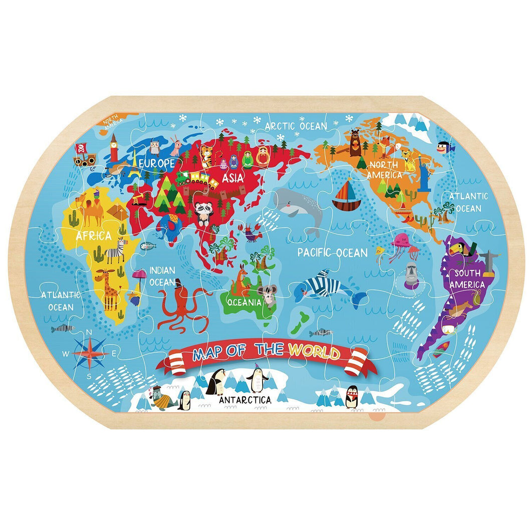 Tooky Toy houten puzzel wereldkaart - 37 stukjes