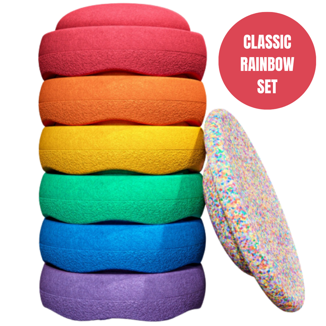 Stapelstein Super Confetti Rainbow 6 stuks + balance board
