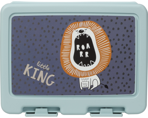 Lunchbox met spork lichtblauw met leeuw