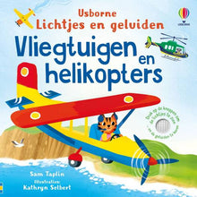 Afbeelding in Gallery-weergave laden, Usborne boek lichtjes en geluiden - Vliegtuigen en helikopters - Sam Taplin
