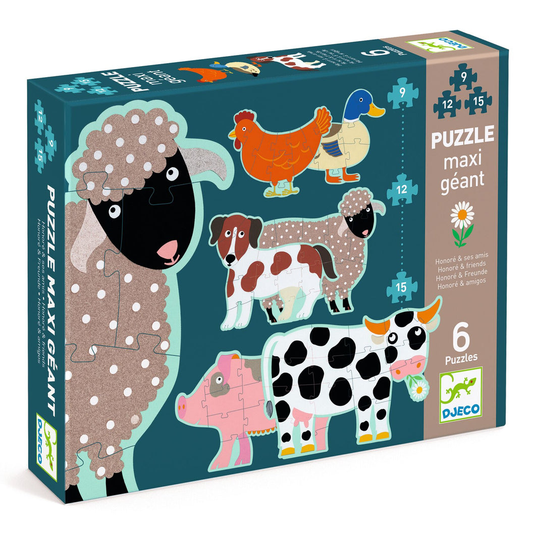 Djeco puzzel Honoré en zijn vrienden - 9, 12 en 15 stukjes - DJ07112