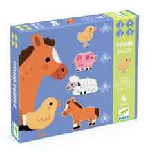 Afbeelding in Gallery-weergave laden, Djeco Primo puzzel 3,4,5,6 stukjes - Op de boerderij - DJ07153
