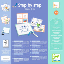 Afbeelding in Gallery-weergave laden, Djeco Step by step - leren tekenen Baby &amp; Co Babydieren - DJ08246
