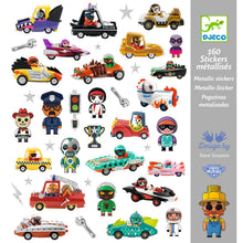 Afbeelding in Gallery-weergave laden, Djeco set 160 metallic stickers - De wereld van CRAZY MOTORS - DJ09287
