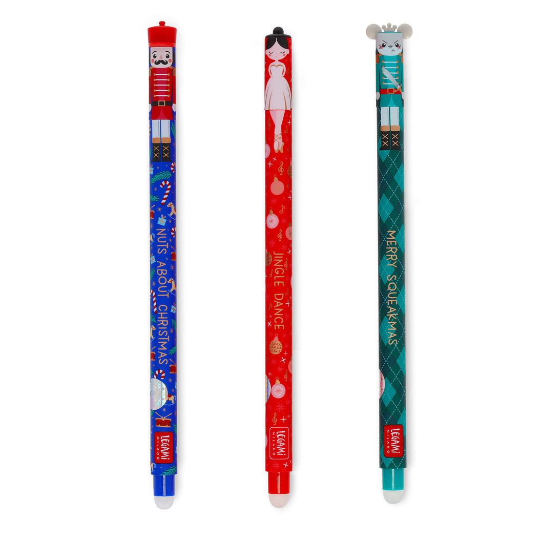 Legami set van 3 erasable gelpennen Kerstmis - Nutcracker, Ballerina, Muis