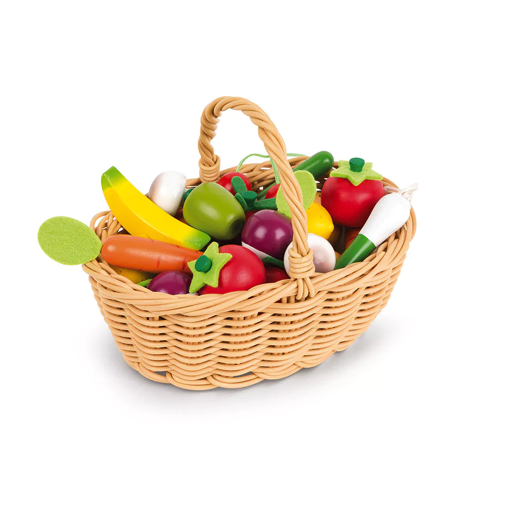 Janod mandje met 24 stuks groenten en fruit - J05620