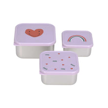 Afbeelding in Gallery-weergave laden, Lässig Snackbox Stainless Steel 3 pcs Happy Rascals - Heart Lavender
