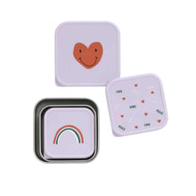 Afbeelding in Gallery-weergave laden, Lässig Snackbox Stainless Steel 3 pcs Happy Rascals - Heart Lavender
