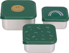 Afbeelding in Gallery-weergave laden, Lässig Snackbox Stainless Steel 3 pcs Happy Rascals - Smile green
