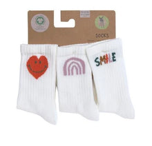 Afbeelding in Gallery-weergave laden, Lässig Tennis Socks 3 pcs GOTS Little Gang Smile, maat 23-26
