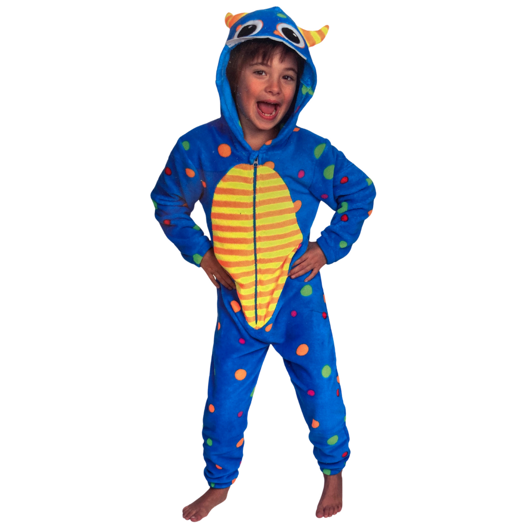 Onesie Monster - Blauw met gekleurde stippen