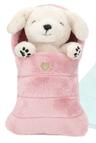 Ize Derwael 🩷 Depesche TOPModel knuffel honden & katten in slaapzak - 12867 / ROZE SLAAPZAK MET HONDJE