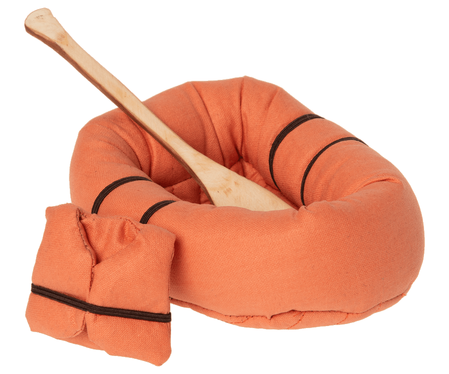 Maileg oranje rubberboot met reddingvest en peddel 11-0405-00