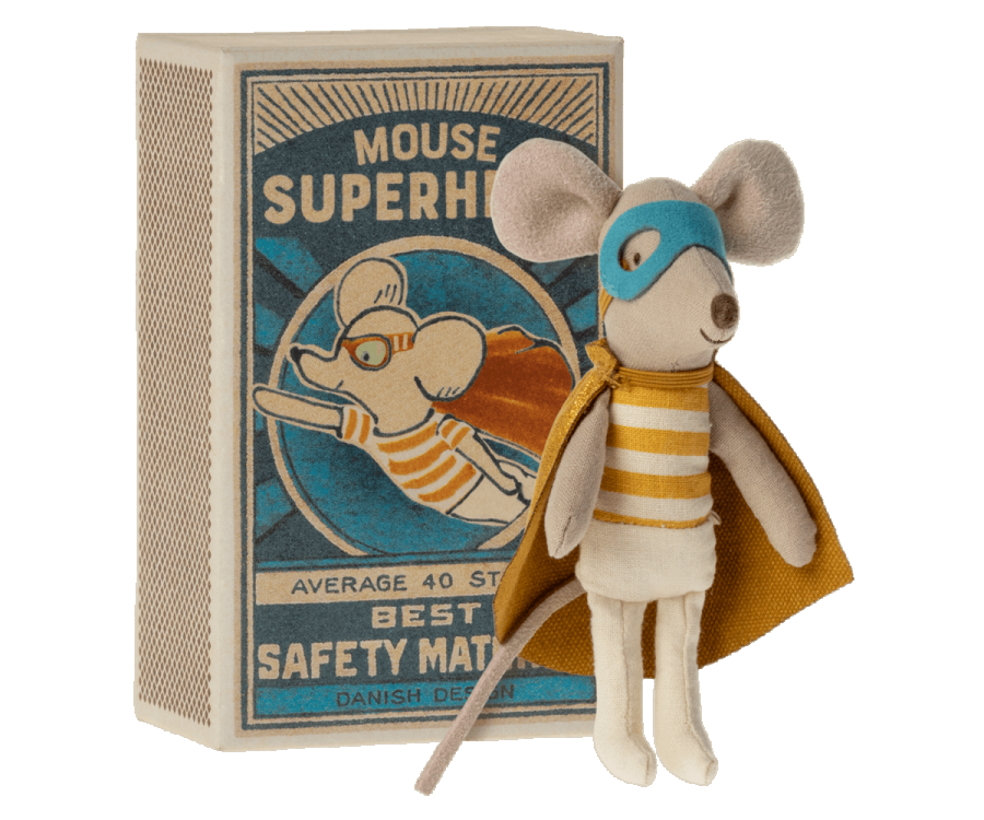 Maileg Superhero, superheld muis kleine broer in luciferdoosje 17-2101-01