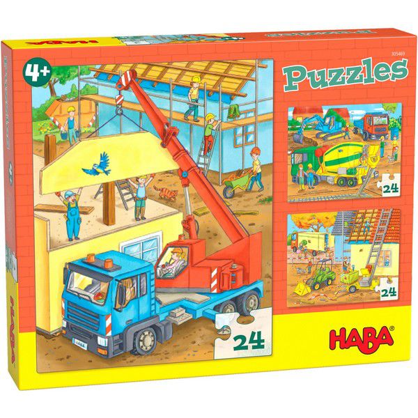 Haba puzzels op de bouwplaats - 305469 (3x 24 stukjes)
