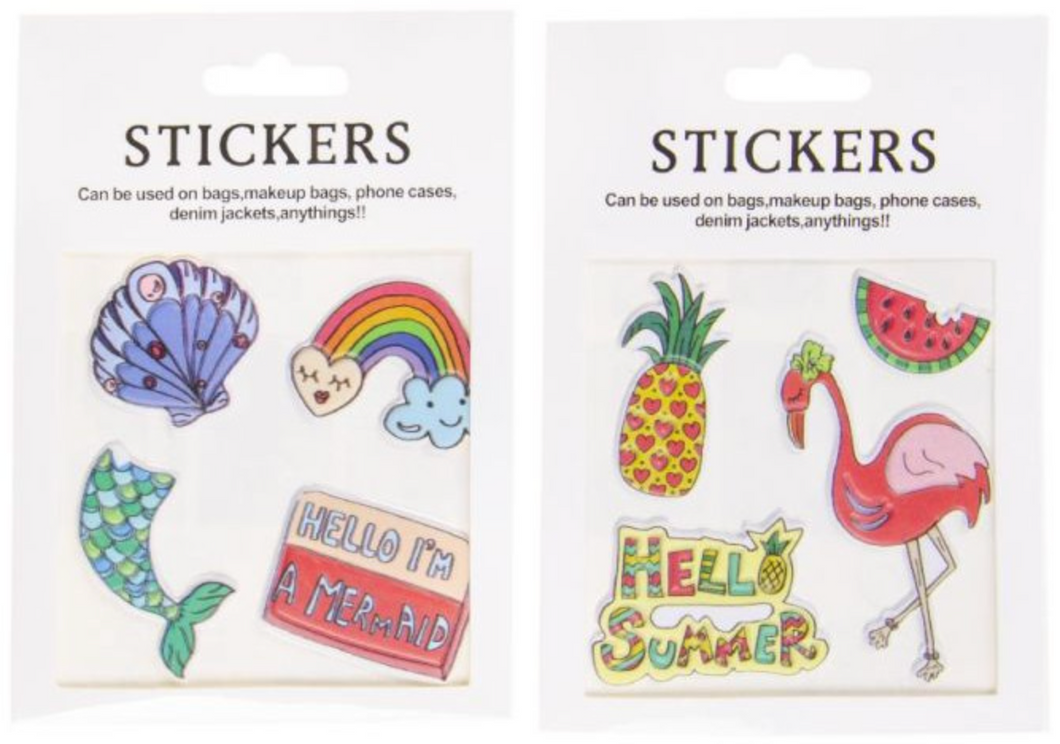 Stickers voor op je boekentas, etui, kleding, .. - set zeemeermin of flamingo