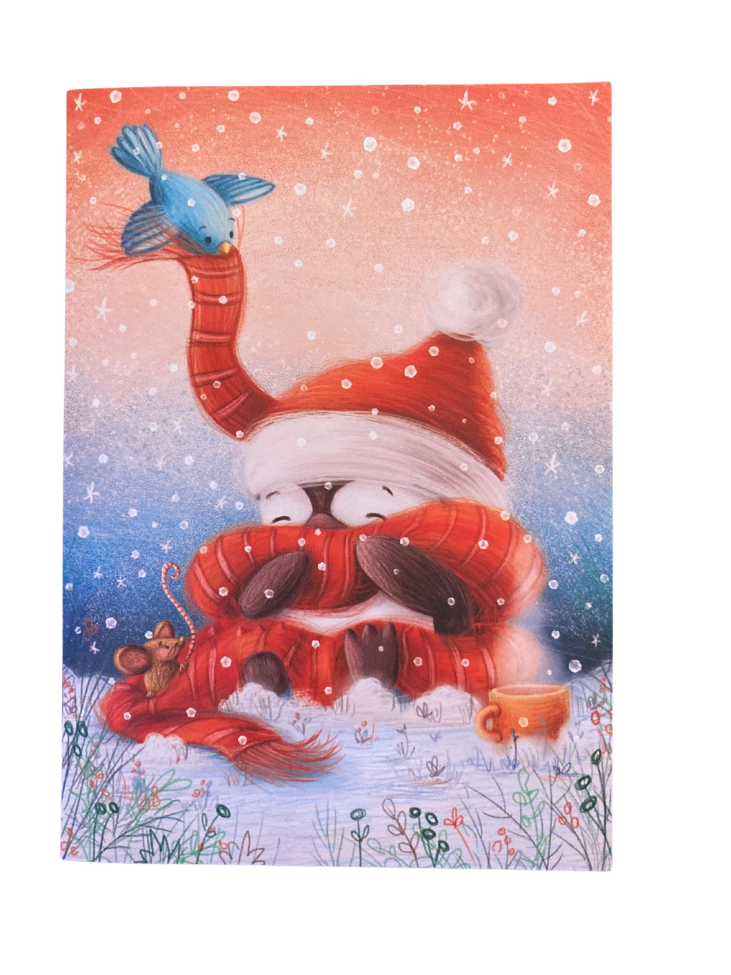 Barbara Denef Illustration - set van 4 kerstkaarten - Uil met sjaal