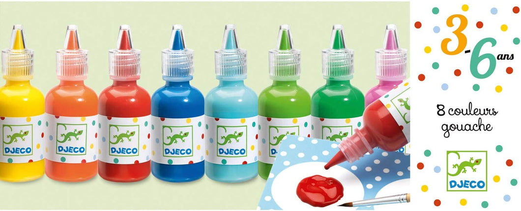 Djeco waterverf 8 kleuren flesjes 30 ml - DJ08861