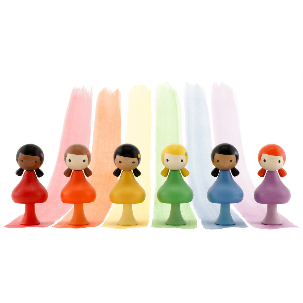 Clicques Rainbow girls, houten magnetische Meisjes regenboog popjes - Ebony, Maya, Yui, Alice, Jasmine & Lizzie